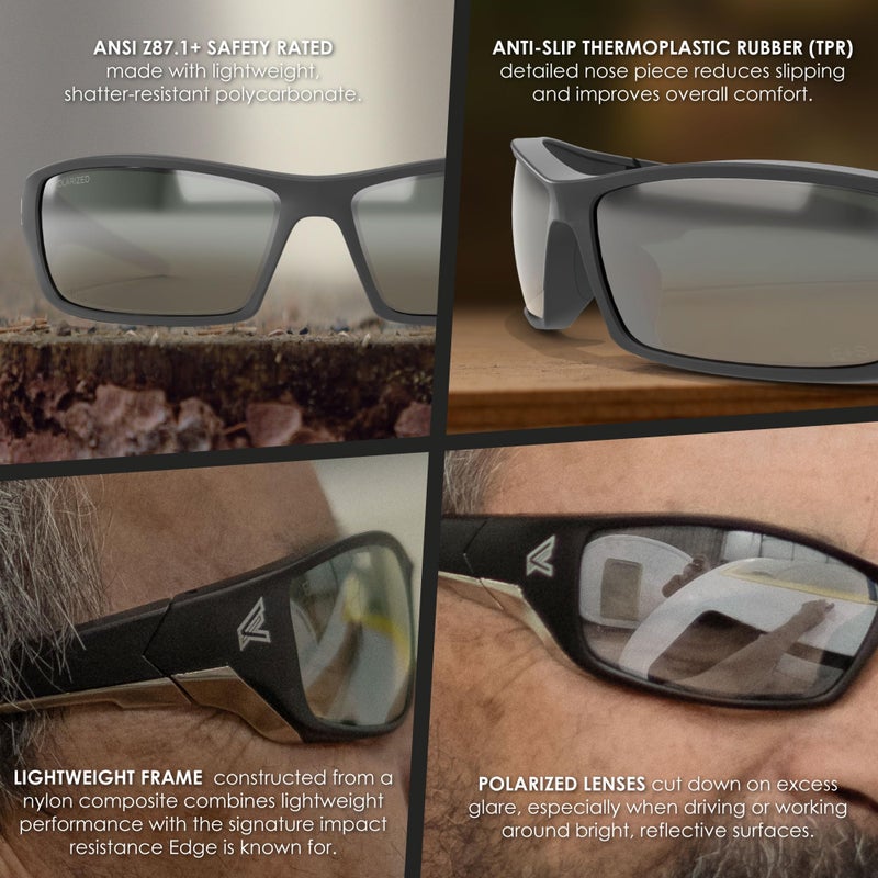 Edge نظارات أمان EDGE Reclus المستقطبة، مصنفة عالية التأثير Z87.1+، نظارات واقية غير قابلة للانزلاق، نظارات شمسية خفيفة الوزن - Image 4